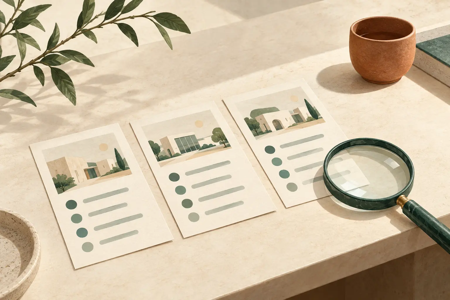 Illustration of comparing three information cards